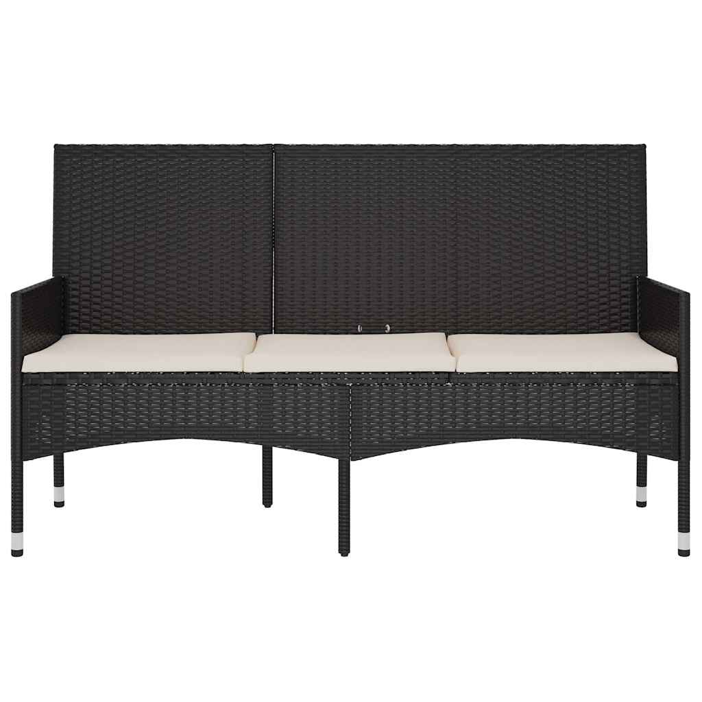 Tuinbank 3-Zits Met Kussens Poly Rattan Zwart