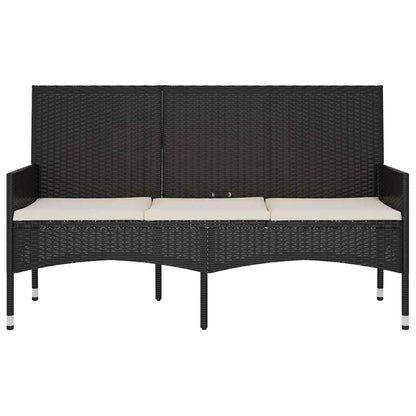 Tuinbank 3-Zits Met Kussens Poly Rattan Zwart