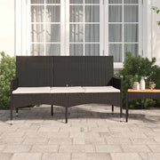 Tuinbank 3-zits poly rattan zwart met kussens