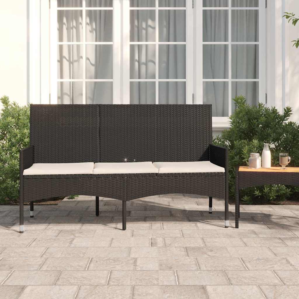 Tuinbank 3-Zits Met Kussens Poly Rattan Zwart