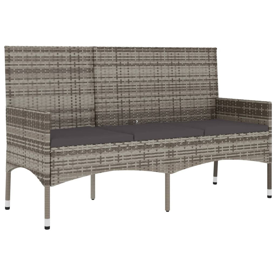 Tuinbank 3-Zits Met Kussens Poly Rattan Grijs