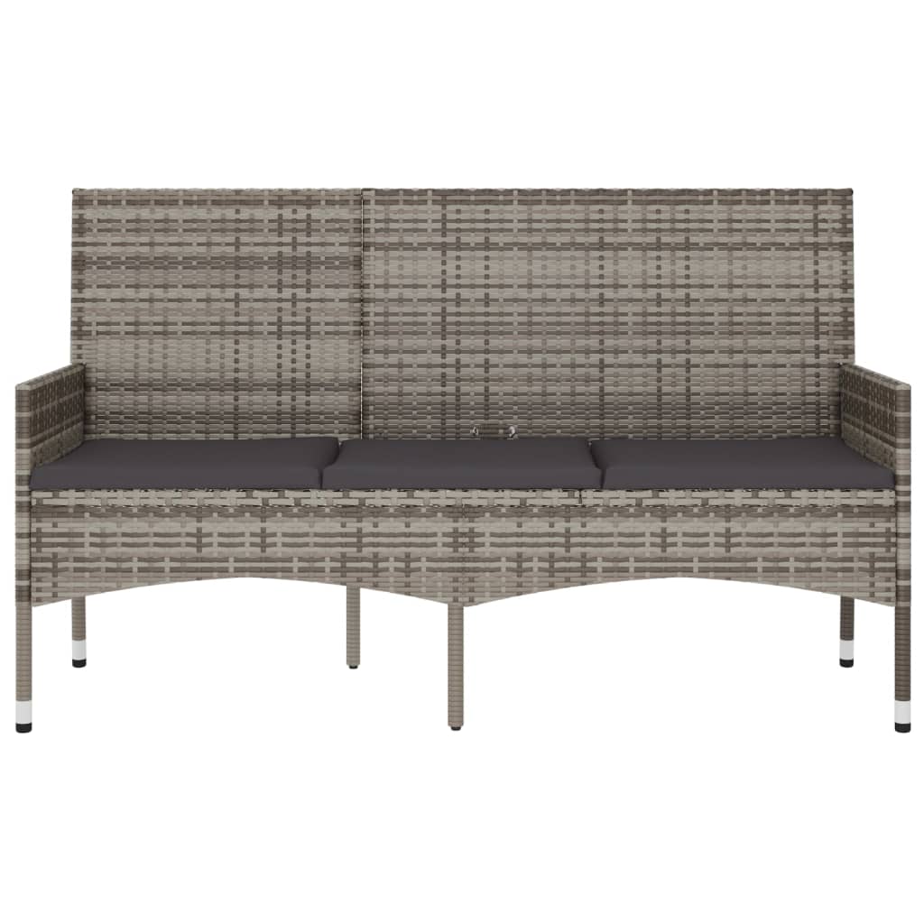 Tuinbank 3-Zits Met Kussens Poly Rattan Grijs