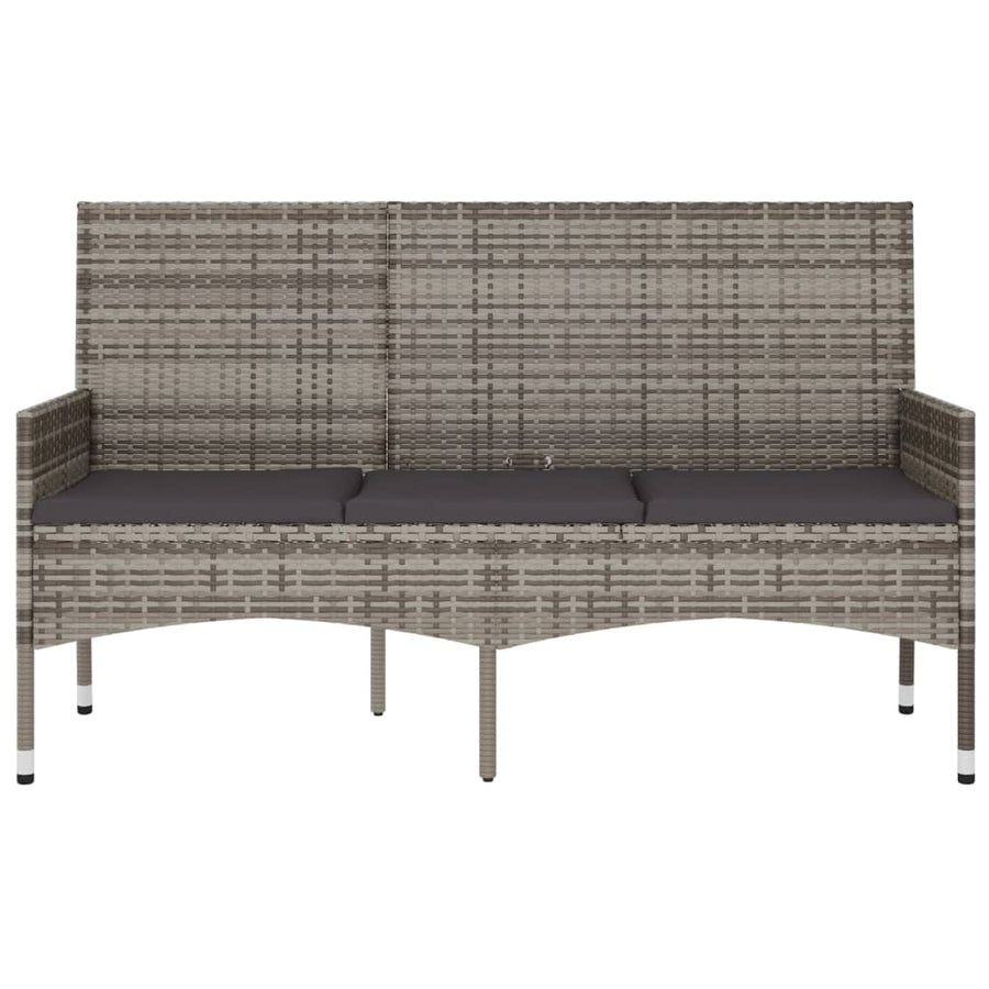 Tuinbank 3-Zits Met Kussens Poly Rattan Grijs