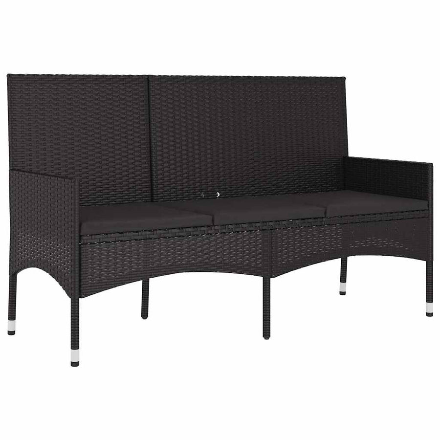 Tuinbank 3-Zits Met Kussens Poly Rattan Zwart