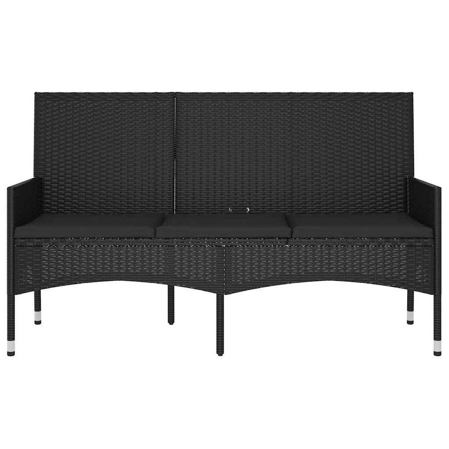 Tuinbank 3-Zits Met Kussens Poly Rattan Zwart
