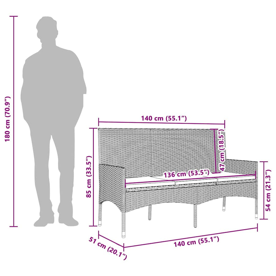 Tuinbank 3-Zits Met Kussens Poly Rattan Zwart