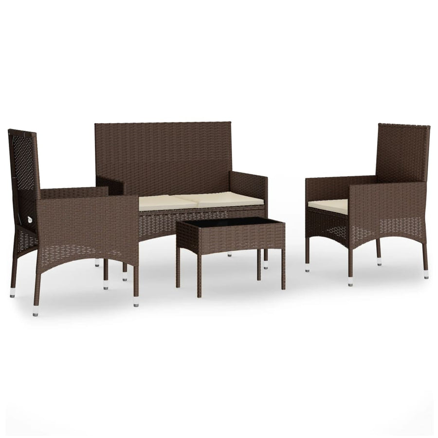 -Delige Loungeset Met Kussens Poly Rattan Bruin
