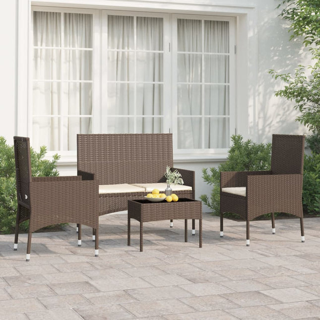 -Delige Loungeset Met Kussens Poly Rattan Bruin