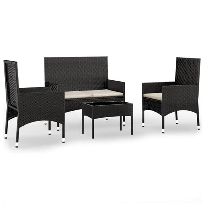 -Delige Loungeset Met Kussens Poly Rattan Zwart en crème
