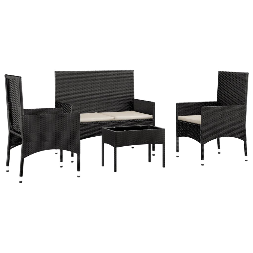-Delige Loungeset Met Kussens Poly Rattan Zwart en crème