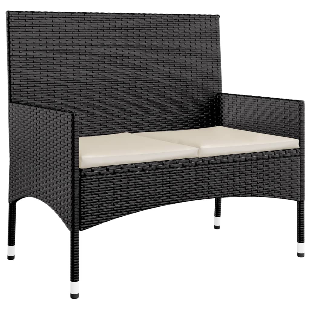 -Delige Loungeset Met Kussens Poly Rattan Zwart en crème