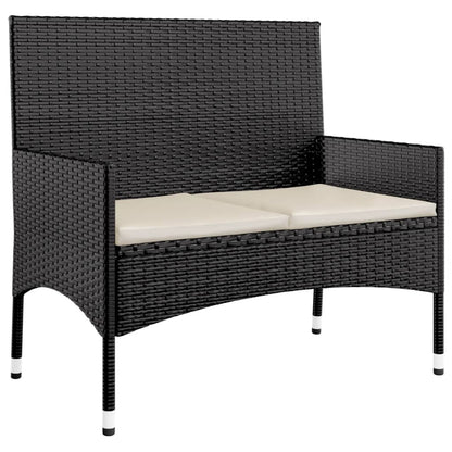 -Delige Loungeset Met Kussens Poly Rattan Zwart en crème