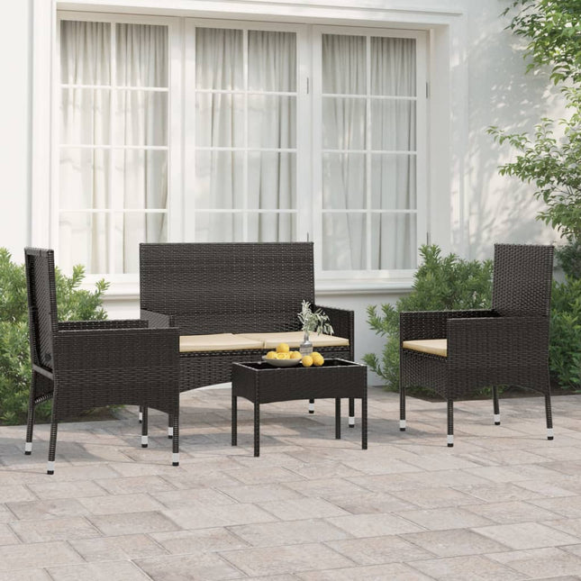 -Delige Loungeset Met Kussens Poly Rattan Zwart en crème