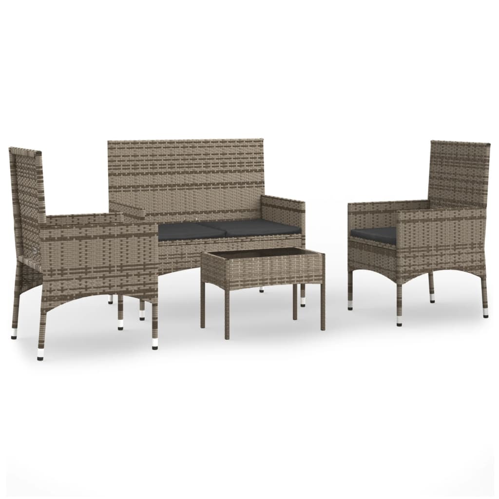 -Delige Loungeset Met Kussens Poly Rattan Grijs