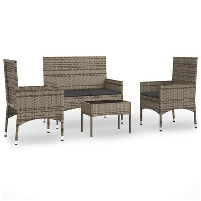 -Delige Loungeset Met Kussens Poly Rattan Grijs