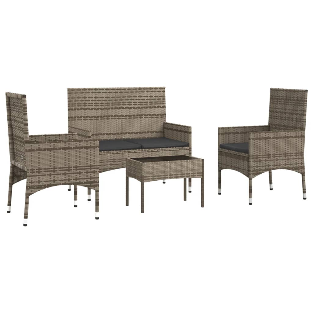 -Delige Loungeset Met Kussens Poly Rattan Grijs