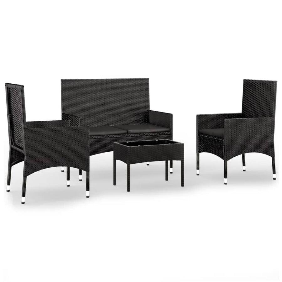 -Delige Loungeset Met Kussens Poly Rattan Zwart