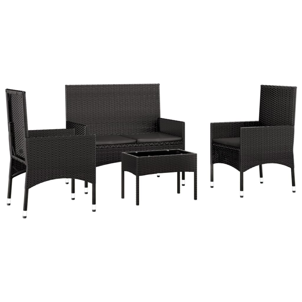 -Delige Loungeset Met Kussens Poly Rattan Zwart