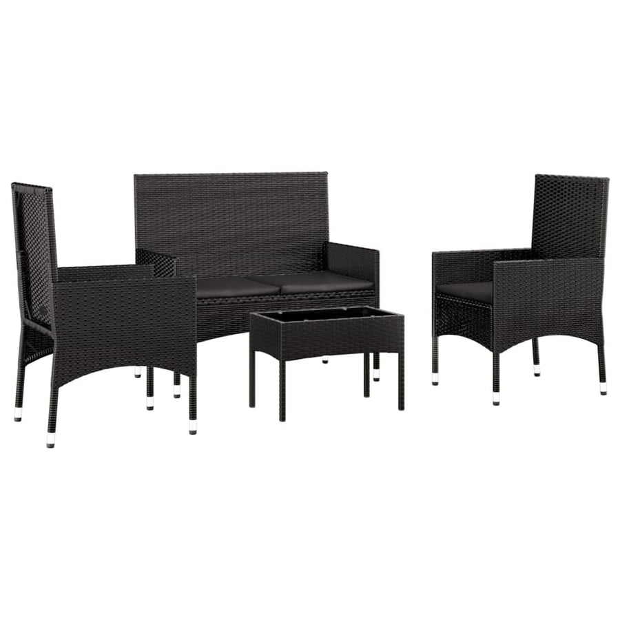 -Delige Loungeset Met Kussens Poly Rattan Zwart