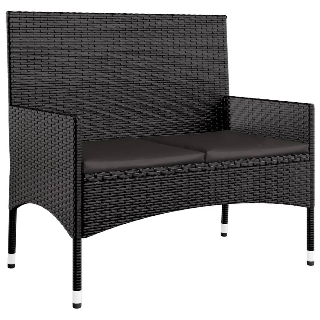 -Delige Loungeset Met Kussens Poly Rattan Zwart