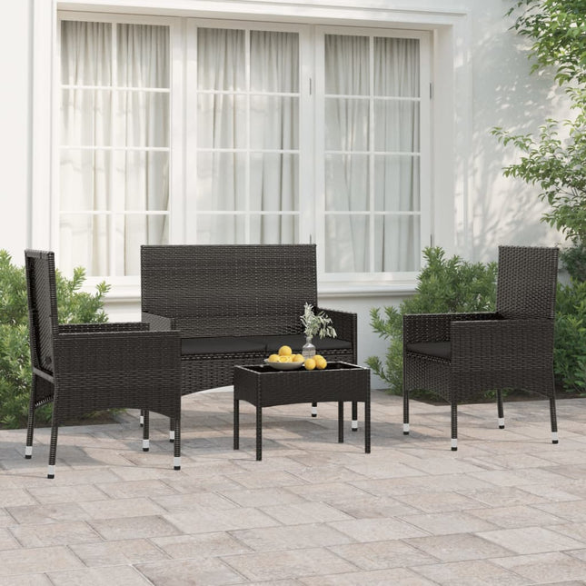 -Delige Loungeset Met Kussens Poly Rattan Zwart