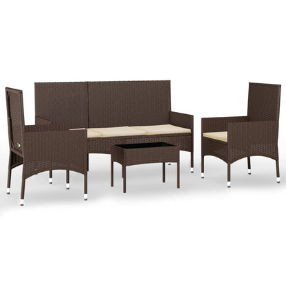 -Delige Loungeset Met Kussens Poly Rattan Bruin