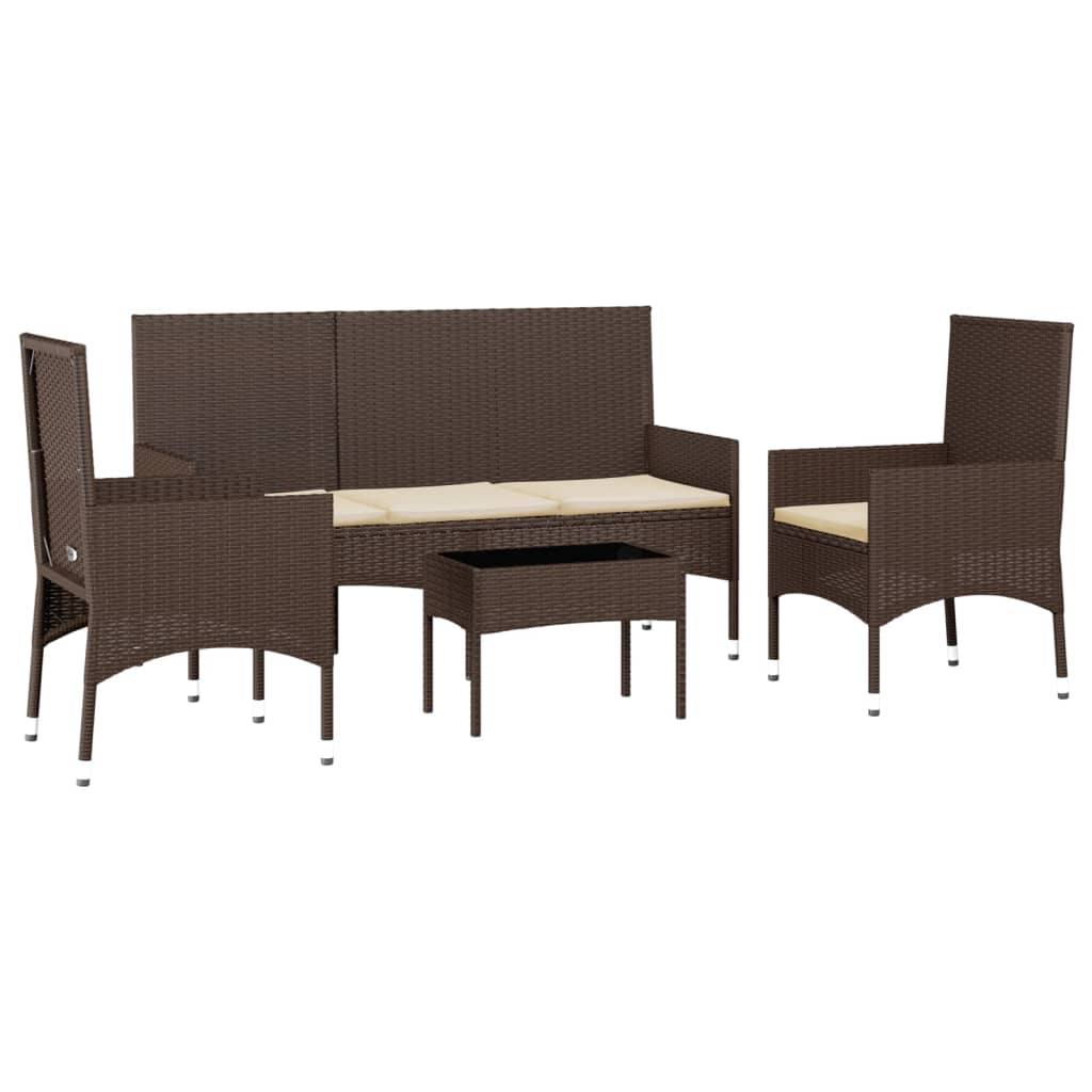 -Delige Loungeset Met Kussens Poly Rattan Bruin