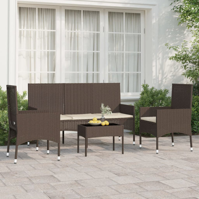 -Delige Loungeset Met Kussens Poly Rattan Bruin