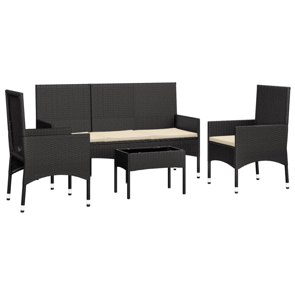 -Delige Loungeset Met Kussens Poly Rattan Zwart en crèmewit