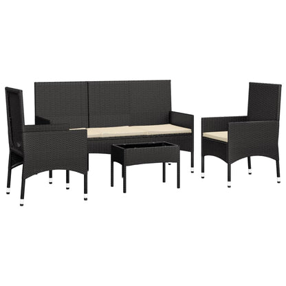 -Delige Loungeset Met Kussens Poly Rattan Zwart en crèmewit