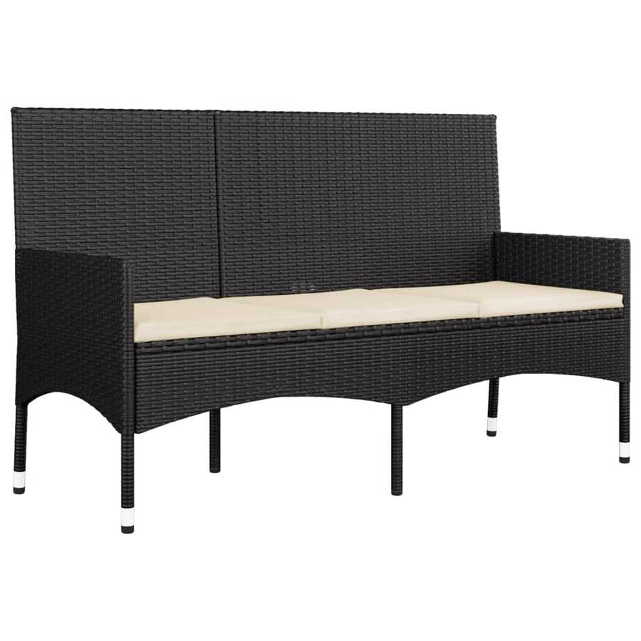 -Delige Loungeset Met Kussens Poly Rattan Zwart en crèmewit