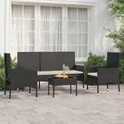 4-piece Loungeset with cushions poly rattan black