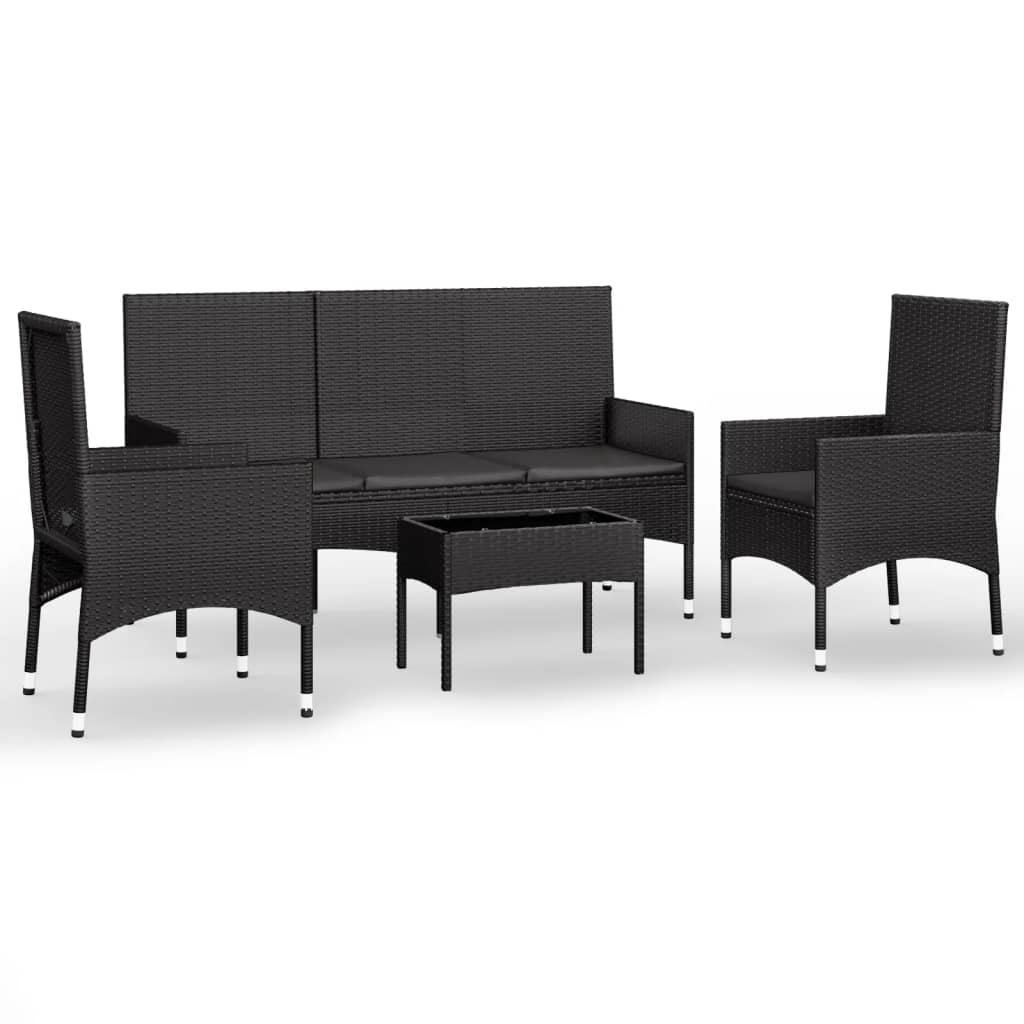 -Delige Loungeset Met Kussens Poly Rattan Zwart