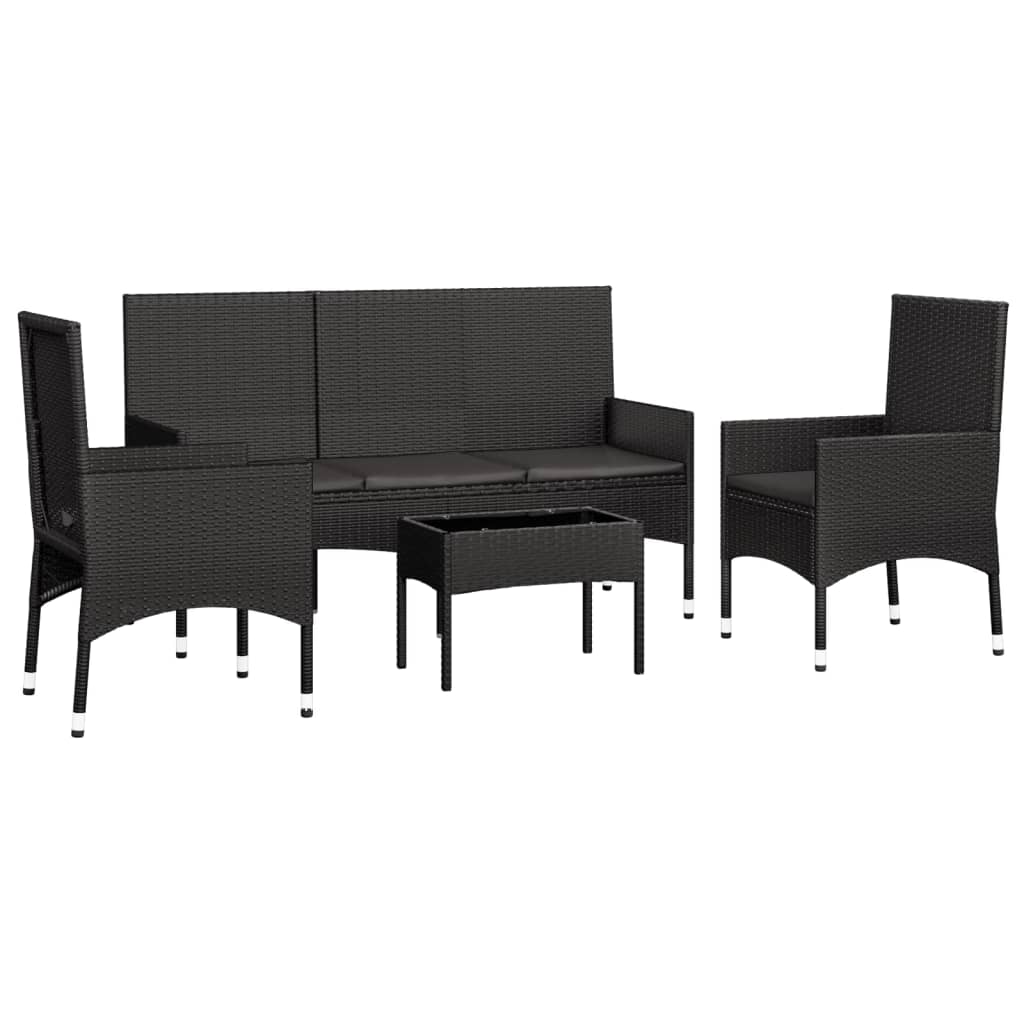 -Delige Loungeset Met Kussens Poly Rattan Zwart