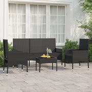 4-piece Loungeset with cushions poly rattan black