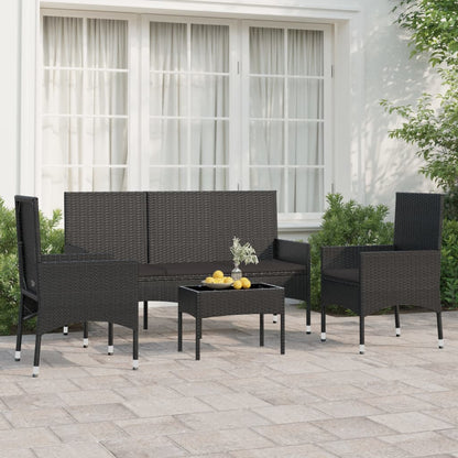 -Delige Loungeset Met Kussens Poly Rattan Zwart