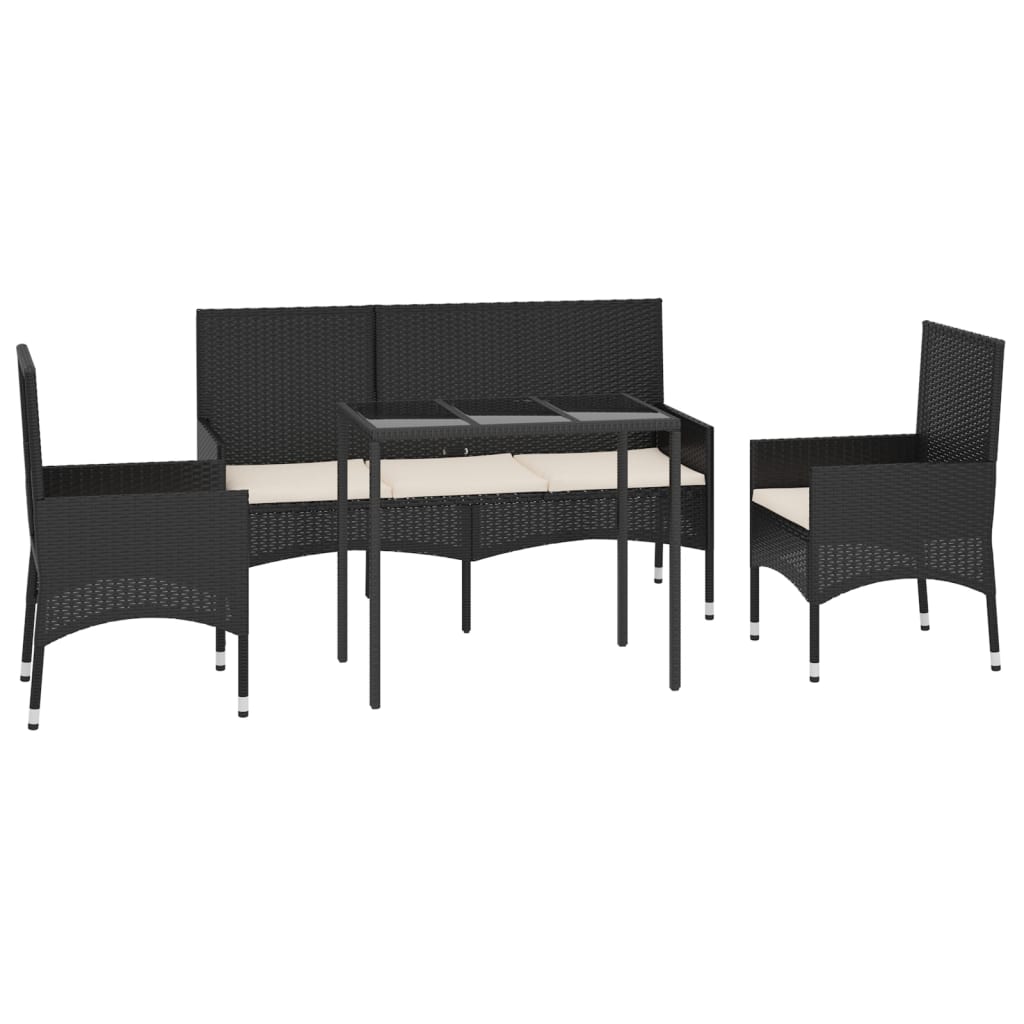 -Delige Loungeset Met Kussens Poly Rattan Zwart en wit