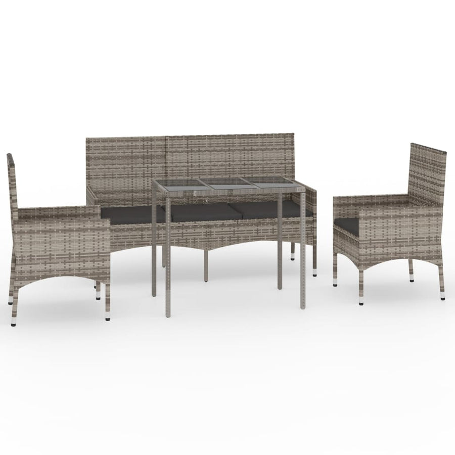 -Delige Loungeset Met Kussens Poly Rattan Grijs
