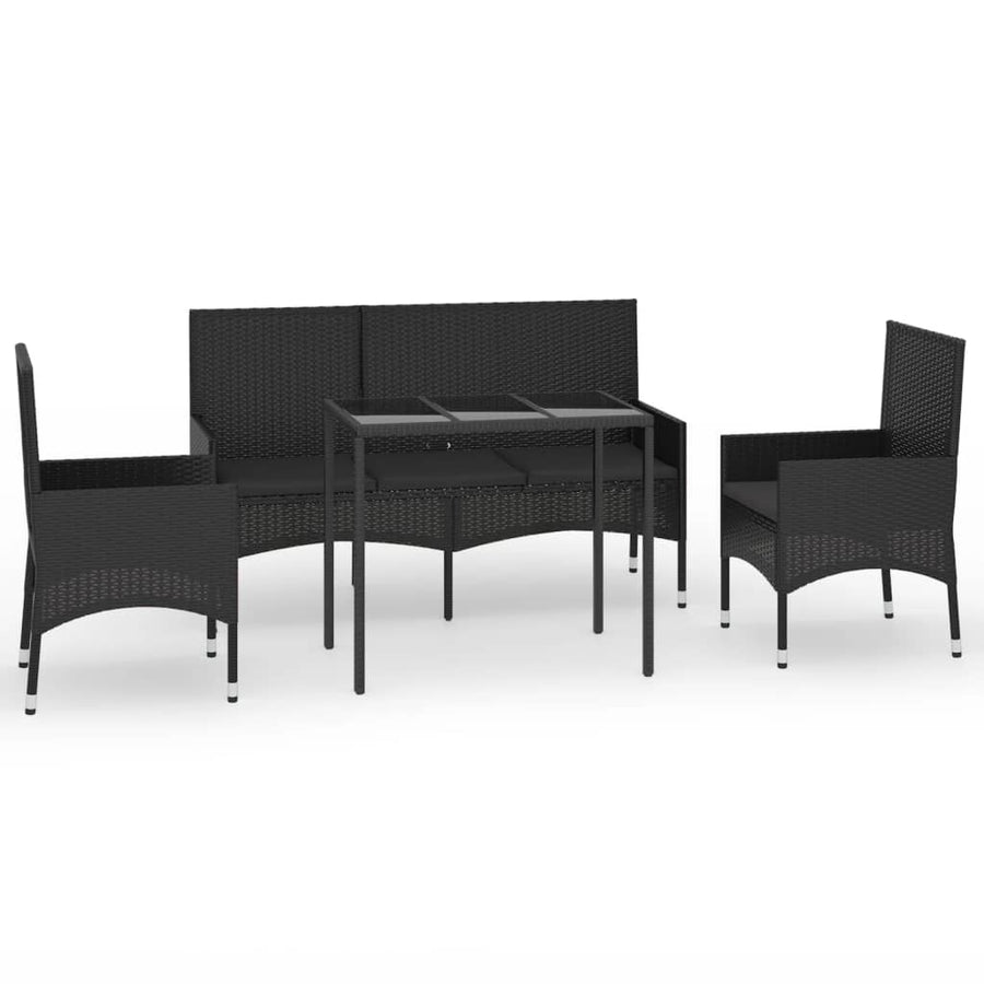 -Delige Loungeset Met Kussens Poly Rattan Zwart
