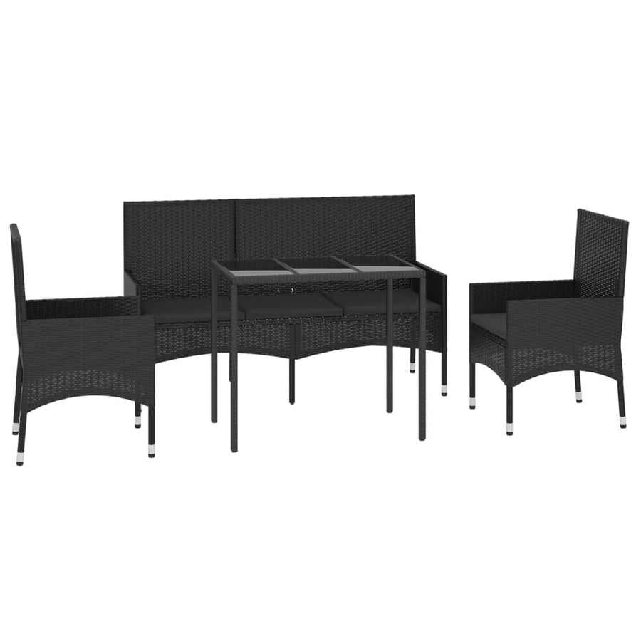 -Delige Loungeset Met Kussens Poly Rattan Zwart