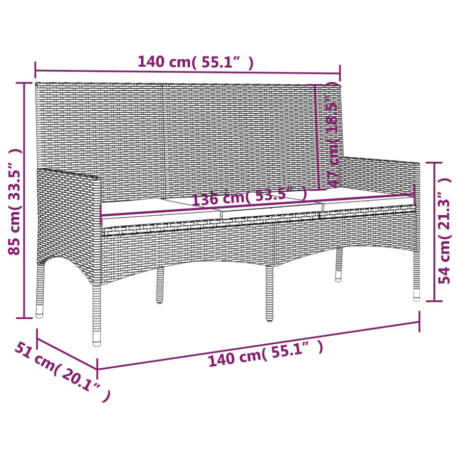-Delige Loungeset Met Kussens Poly Rattan Zwart