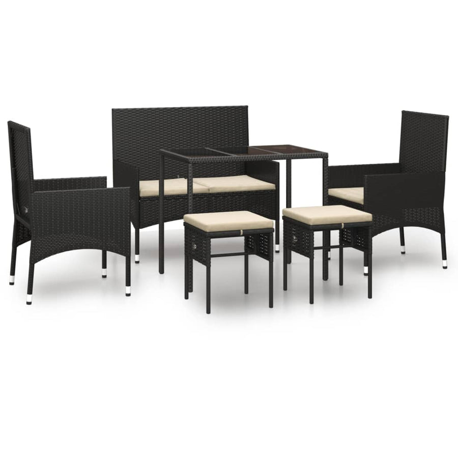 -Delige Loungeset Met Kussens Poly Rattan Zwart en wit