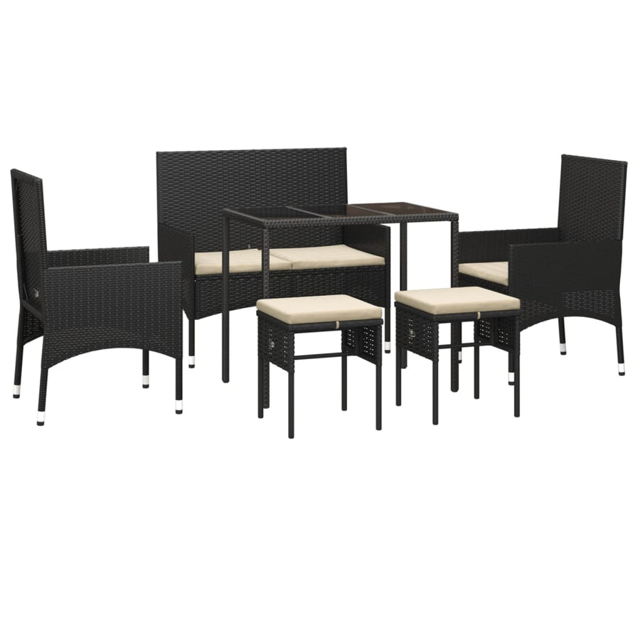 -Delige Loungeset Met Kussens Poly Rattan Zwart en wit