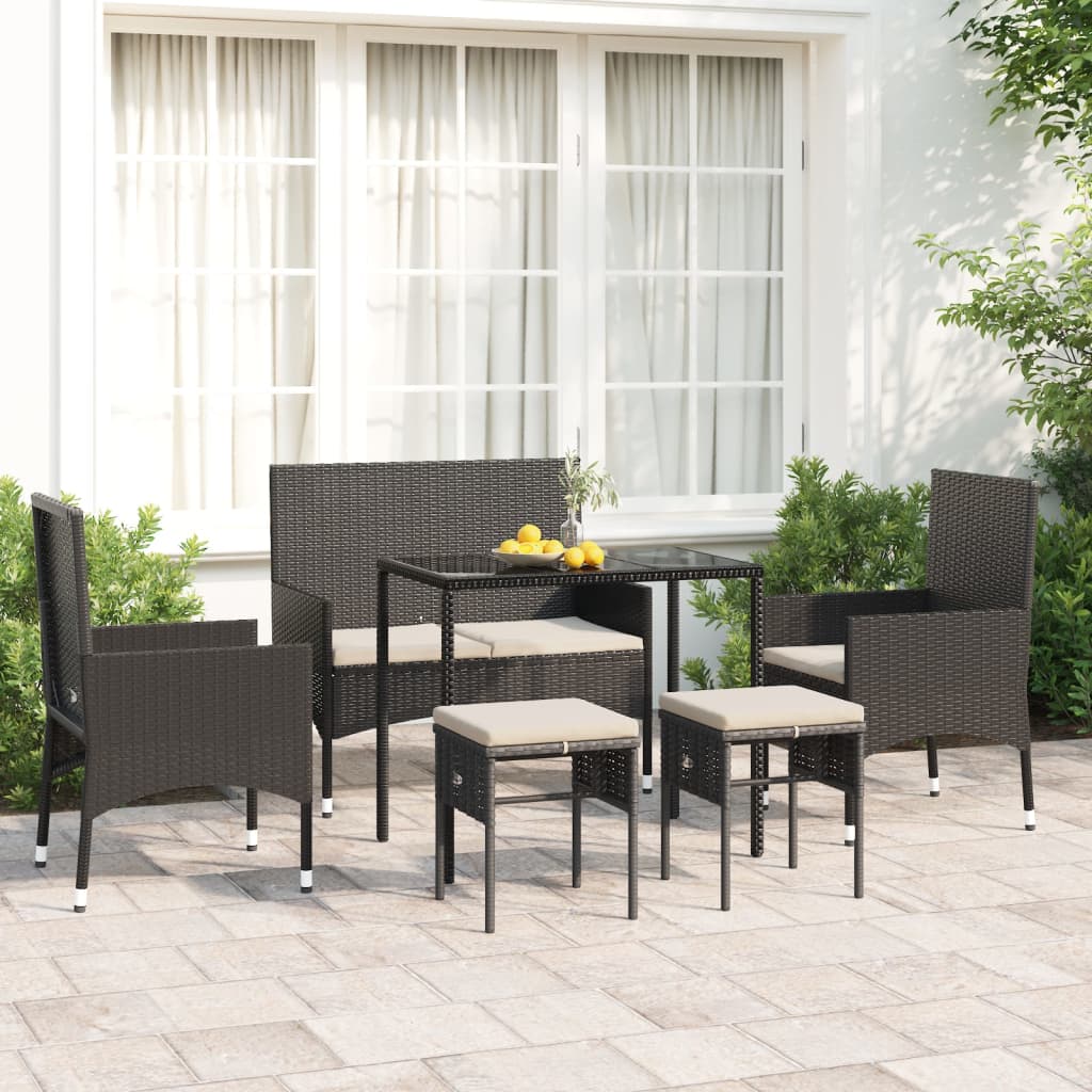 -Delige Loungeset Met Kussens Poly Rattan Zwart en wit