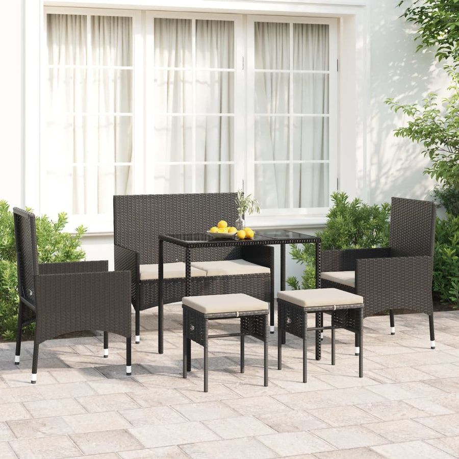 -Delige Loungeset Met Kussens Poly Rattan Zwart en wit