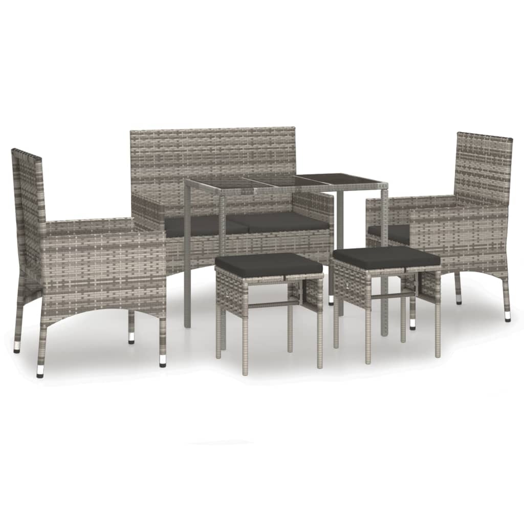 -Delige Loungeset Met Kussens Poly Rattan Grijs