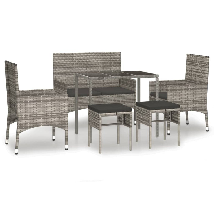 -Delige Loungeset Met Kussens Poly Rattan Grijs