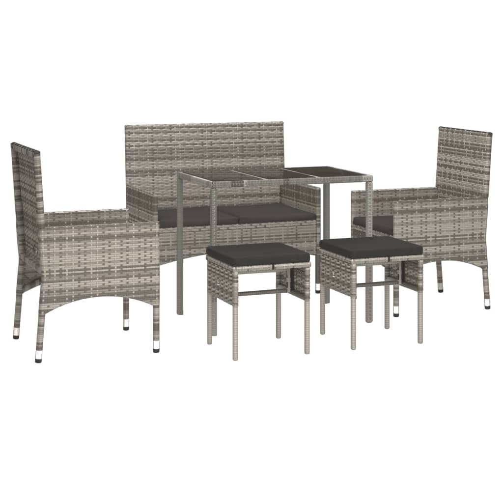 -Delige Loungeset Met Kussens Poly Rattan Grijs