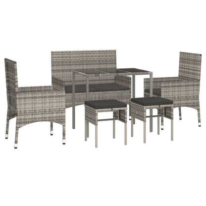-Delige Loungeset Met Kussens Poly Rattan Grijs