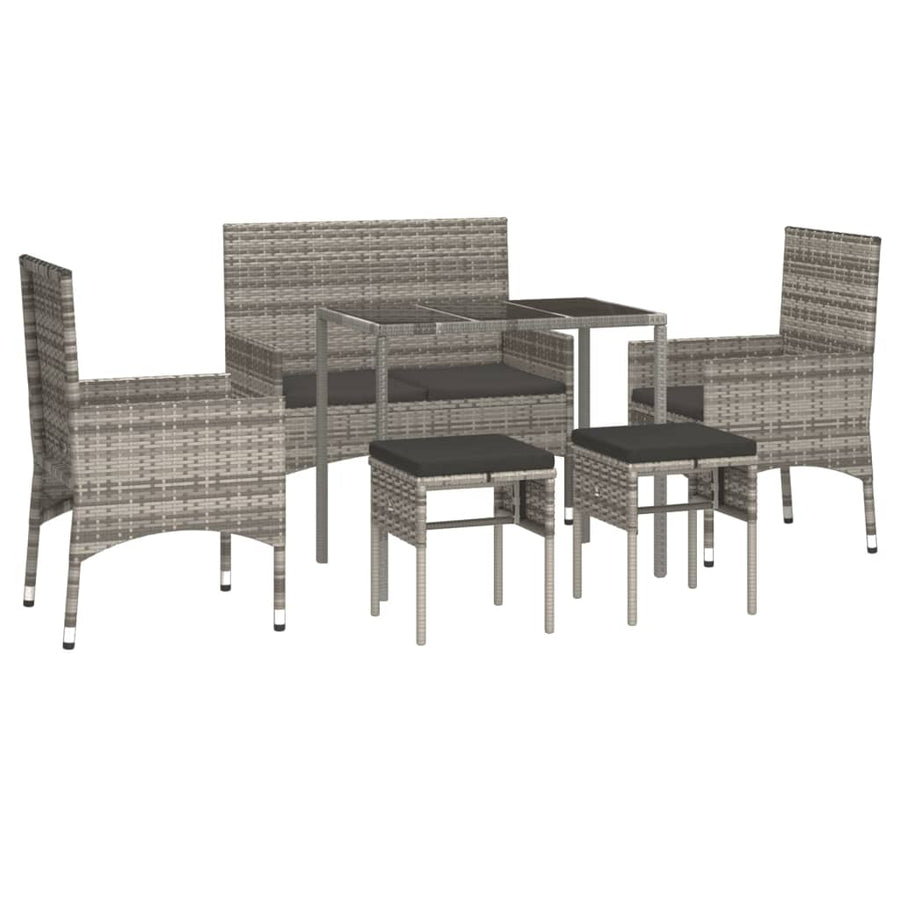 -Delige Loungeset Met Kussens Poly Rattan Grijs